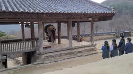 the sound of drums ringing at Bongjeongsa Temple in Andong, Korea.