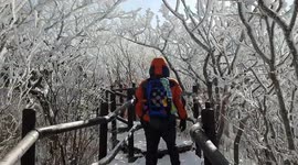 On the way to Deokyusanhyangjeokbong Peak covered with snow in Korea
