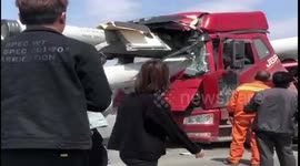 Cement pipes smash through truck's cabin after vehicle performs emergency brake in China