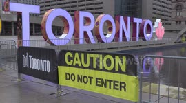 Signs go up in Toronto Ontario as police given new powers to stop anyone caught walking or driving outside their homes during COVID 19 pandemic lockdown