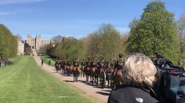 King’s Troop Royal Horse Artillery arrives at Windsor Castle ahead of Prince Philip's funeral ceremony