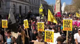 Whitehall, London - 17th April 2021: KILL THE BILL protesters hold a ten minute silence in memory of those lost to police brutality
