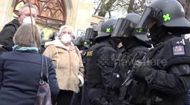 Protestors gather outside Russian Embassy in Prague after Czech Republic expels diplomats