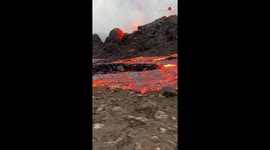'River of Lava Flowing from an Iceland Volcano as it Breathes Fire'