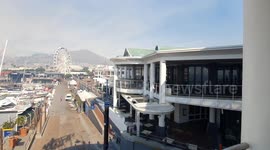 Smoke from wildfire obscures the sky in Cape Town, South Africa. Footage recorded from the V&A Waterfront.