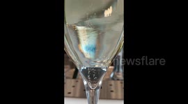 Mesmerizing champagne bubbles and light reflections in motion