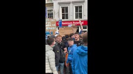 Chelsea fans chant “f*** Super League!” outside Stamford Bridge