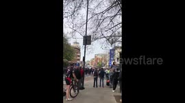 UK: Football Fans Protest European Super League Outside Stamford Bridge In London