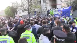 European Super League: Jubilant Chelsea fans jump up and down in unison as police watch on