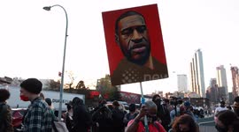 New York: Demonstrators rally after former police officer Derek Chauvin convicted of murder in death of George Floyd