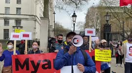 Protest outside Downing Street calling for UK to recognise Myanmar's National Unity Government