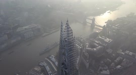 Insane aerial footage above The Shard during misty sunrise - Part 1