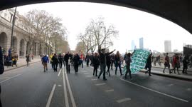 Anti-lockdown Protesters / Freedom Rally Pass Under Bridge With Sign, 20th March 2021, London
