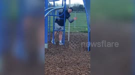 Adventurous dad gets STUCK in a KIDS CLIMBING FRAME while playing in the park