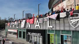 Arsenal Fans Gather Outside Emirates Stadium In Protest Against Arsenal Owner Stan Kroneke