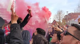 Arsenal fans gather outside Emirates Stadium in protest against Arsenal owner Stan Kroneke