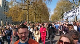 Anti Lockdown Protesters pass New Scotland Yard.