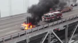 US: Car Catches Fire On Bay Bridge In California 3