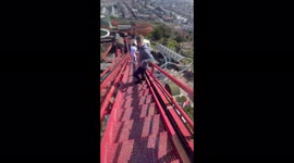 Walking down from the top of a rollercoaster at Blackpool