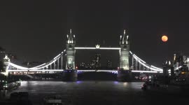 Pink super moon rises over Tower Bridge in London
