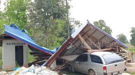 Tropical storm batters Buddhist temple in northeastern Thailand as rainy season arrives