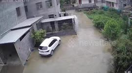 Chinese boy survives terrifying buffalo attack after animal accidentally flings him under parked car