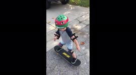 Glee continues for successful skateboarding toddler. His joy brings me joy.
