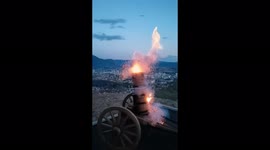 Marking the beginning of Iftar in Ramadan, with the sound of a cannon over the city of Sarajevo.