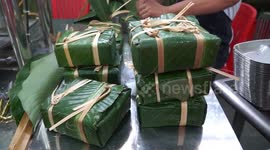 Watch as this bakery makes traditional Vietnamese cakes wrapped in leaf packaging