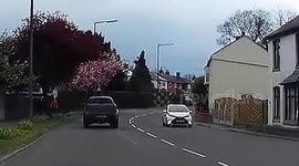 UK pickup narrowly misses tree and young pedestrian
