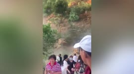'Run quickly!' Screaming tourists flee as mud and trees crash down nearby mountain in southern China