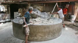 Old-school environmentally friendly process of making noodles in Indonesian factory