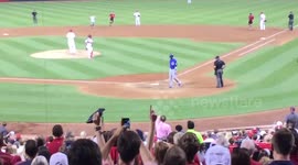 Baseball fan runs onto field and somersaults on home plate