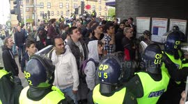 Counter-protesters clash with police at end of EDL march. Walthamstow, London., UK.