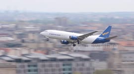 Passenger Jet Makes Low Pass over Danube