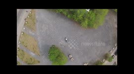 Drone's-eye view, rising from the ground, from various locations in Montreal, Quebec, Canada