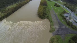 Aerial view of flooded Hutt River in New Zealand