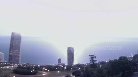 Huge lightning bolts during electrical storm in Houston, Texas
