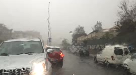 The Rumble of the Storm! Hail, wind and rain from inside a car. Original sound