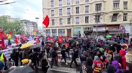France: Labor Day Protesters And Riot Police Clash In Lyon 7