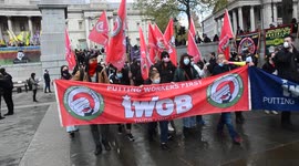 Workers and labour groups observe May Day in Trafalgar Square, London