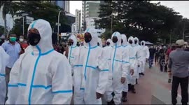 Police in Personal Protective Equipment to Secure a Period of Labor Demonstration in the Context of World Labor Day in Central Jakarta, Indonesia