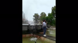 waterfall daughter happy life is better than jabg, happy people in the blessing of peace