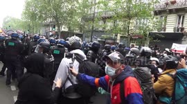 French union workers attacked by violent protesters and left in tears in Paris on May Day