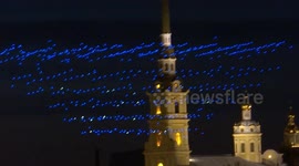 Hundreds of devices take to sky in spectacular show at drone festival in St Petersburg, Russia