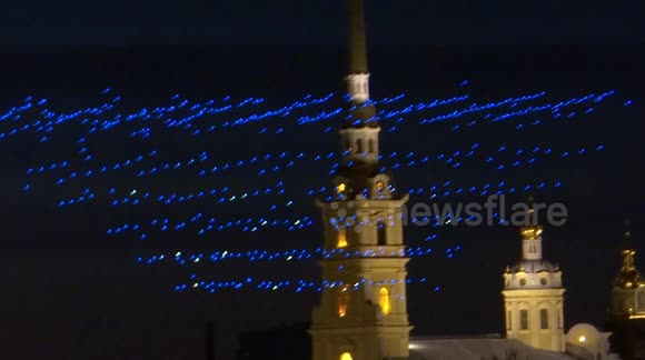Hundreds of devices take to sky in spectacular show at drone festival in St Petersburg, Russia