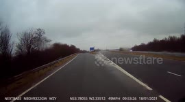 Range Rover leaving it way to late at speed to exit a motorway slip road. Resulting in loosing control and crashing