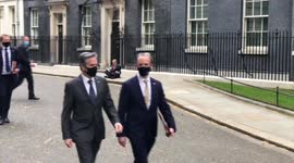 US Secretary of State Antony Blinken and UK Foreign Secretary Dominic Raab arrive in Downing Street ahead of joint press conference