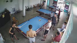 Pool shot fail! Player accidentally chips white ball onto another lad’s HEAD