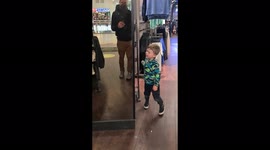 3 year old dancing. Happy the shops are back open I think